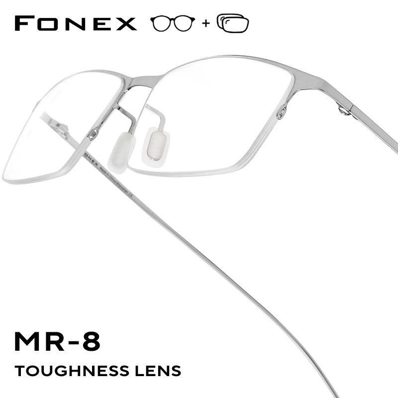 FONEX óculos de prescrição progressiva personalizado fotocromático miopia lentes ópticas óculos masculino quadrado semi-sem aro 8101