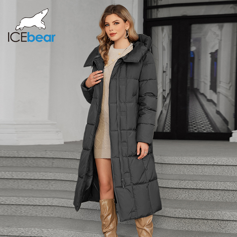 Icebear 2024 invierno nuevo abrigo de mujer capucha grande moda acolchado abrigo de mujer largo de algodón de color sólido GWD4621I