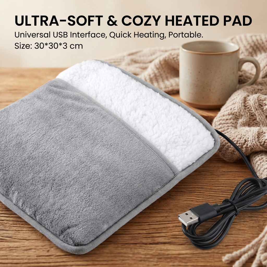 Calentador de pies eléctrico de felpa suave, almohadilla calefactora USB, cubierta térmica cálida para pies para el hogar y el dormitorio, calentador de pies de felpa suave
