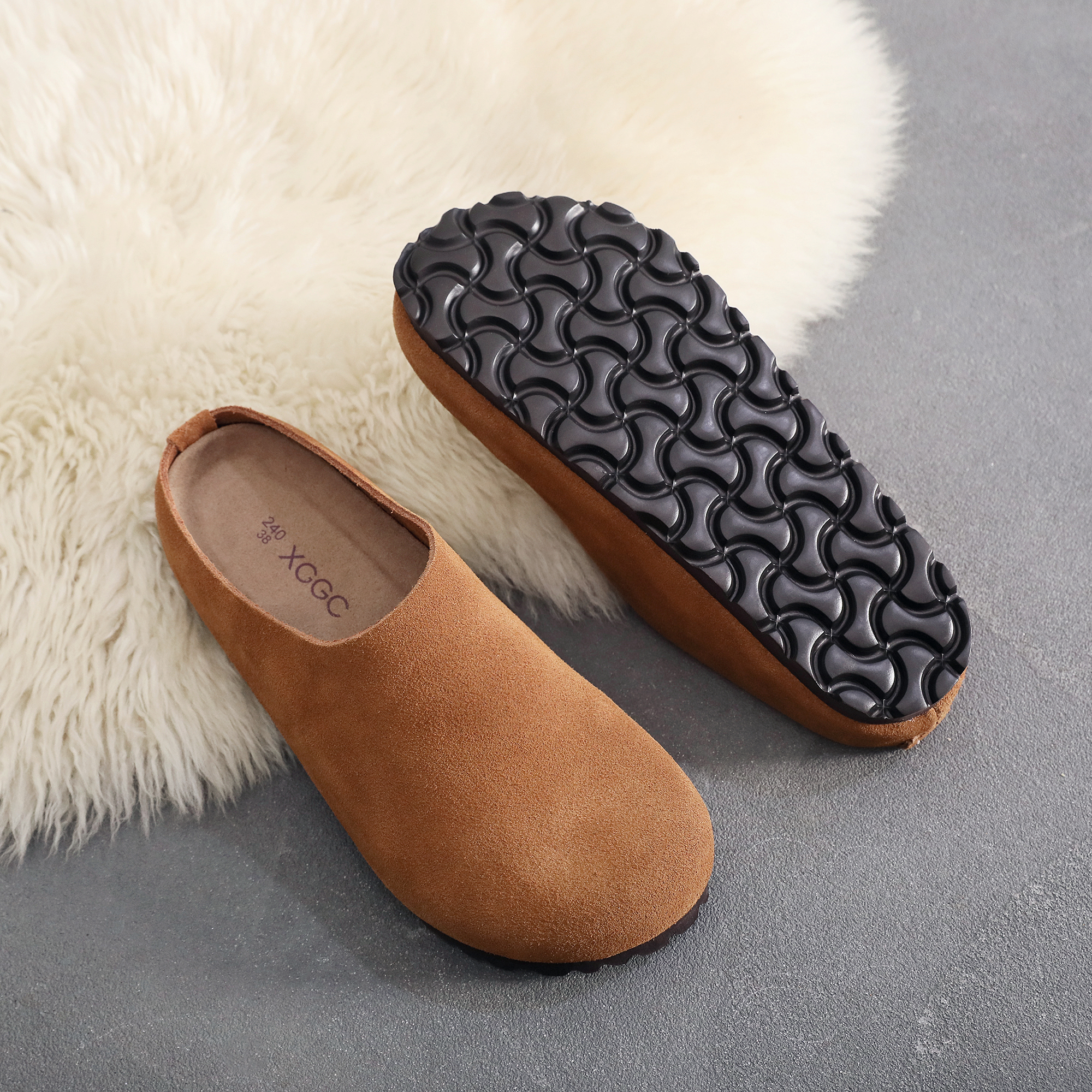 Zuecos de cuero antideslizantes Sandalias con zona de corcho Mules cómodas con soporte para el arco Zapatillas sin cordones Zapatillas casuales al aire libre interior
