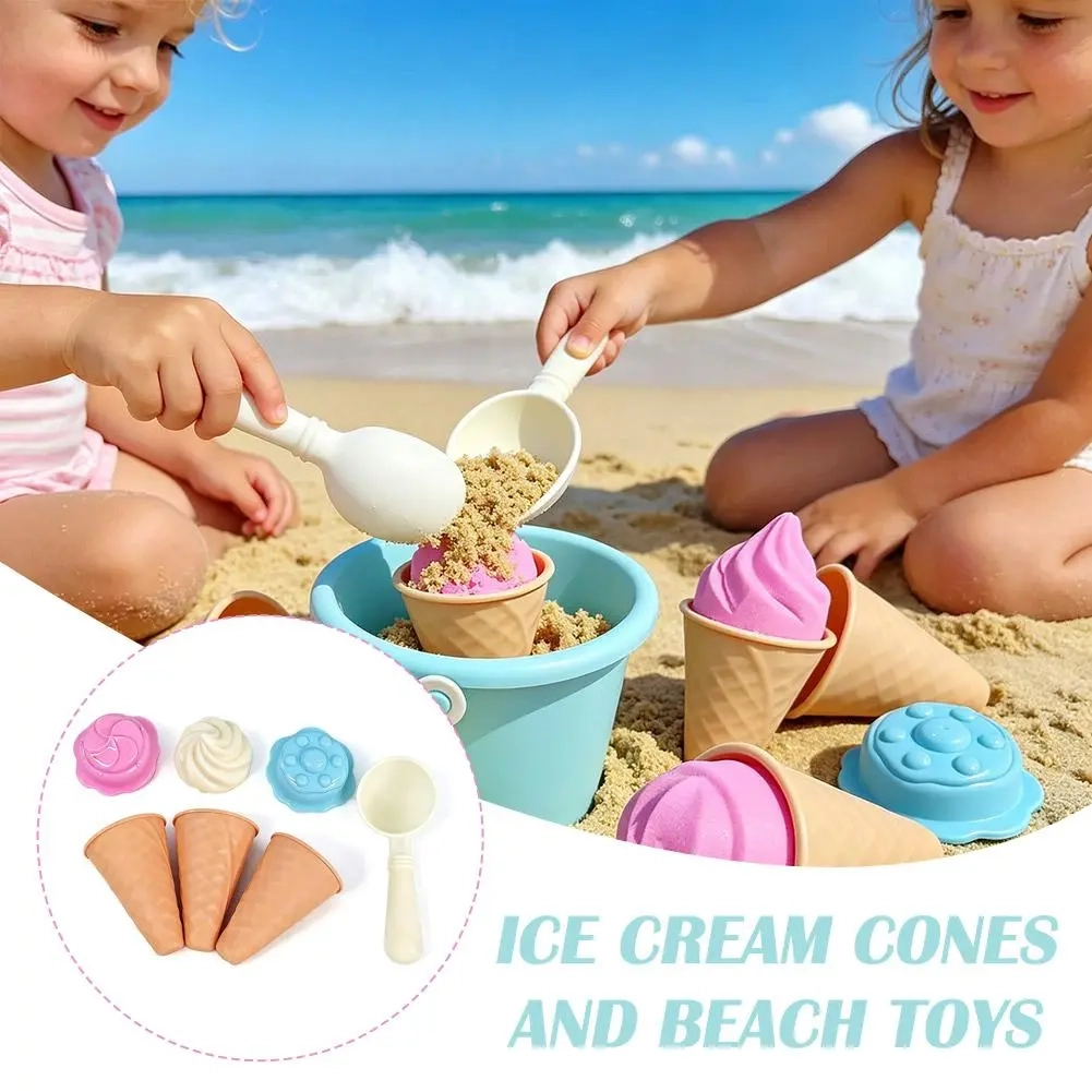 Set di Stampi per Coni Gelato per Bambini, Kit di Attrezzi per Scavare Sabbia Estiva e Neve Invernale, Accessori per Giochi all'Aperto, Regalo