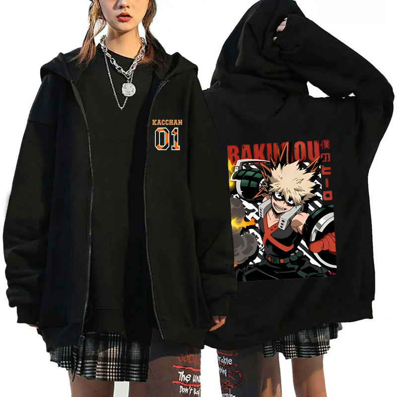 Новинка, свитшот с принтом аниме Deku Bakugou Katsuki Todoroki Shoto, Модный свитшот на молнии для мужчин и женщин, Осень-зима, Свободное пальто с длинным рукавом