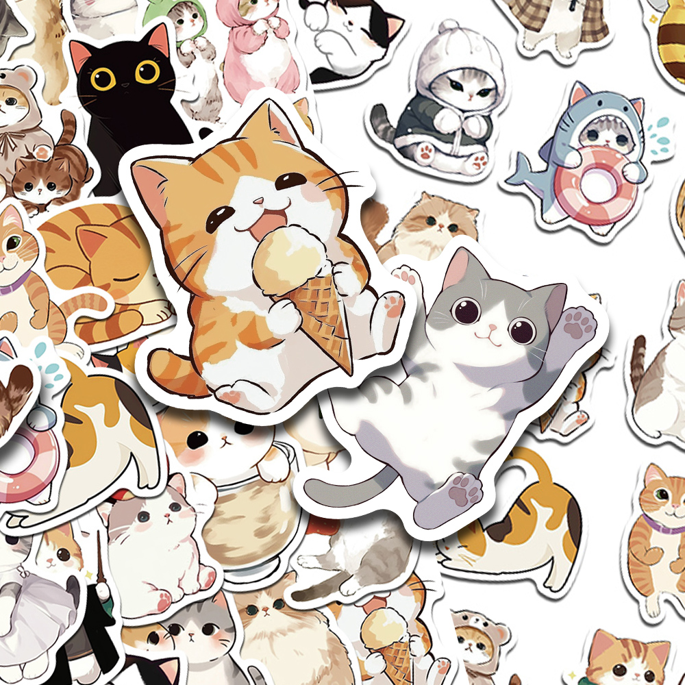 50 個漫画かわいい猫ステッカーデカールラップトップノートブックスケートボードギターヘルメット DIY 美的ステッカークリエイティブギフト