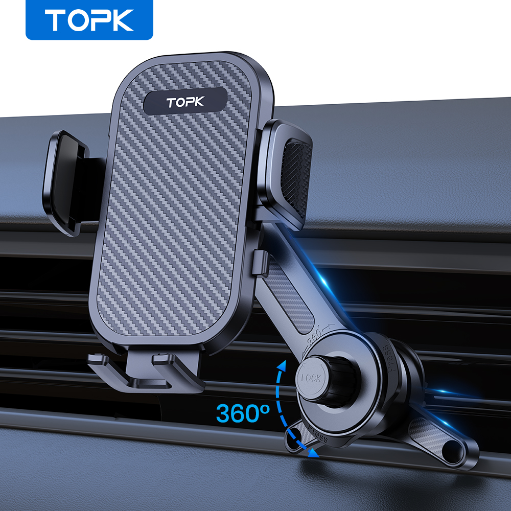 TOPK D42T Support de téléphone de voiture, bras étendu Support à 3 points Crochet métallique extensible Support de téléphone portable à stabilité supérieure pour voitures