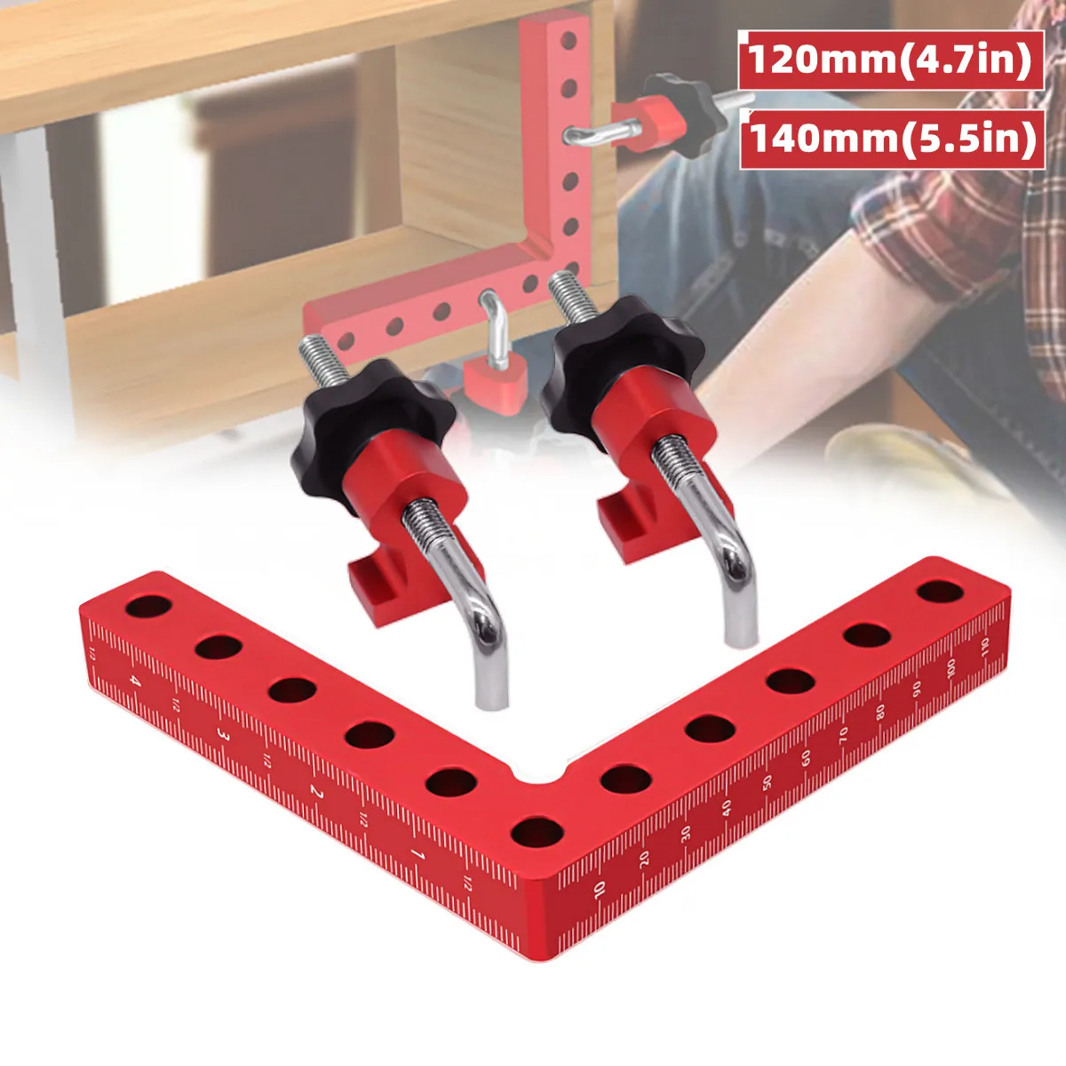 Clip di fissaggio ad angolo retto da 120/140 mm Clip di fissaggio per pannello di posizionamento per dispositivo ausiliario a forma di L da 90 gradi Strumento di serraggio per la lavorazione del legno