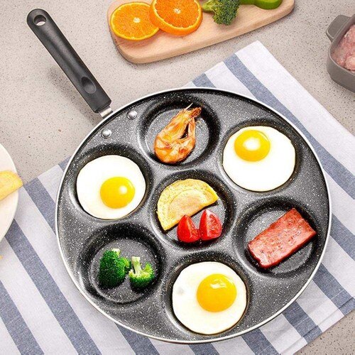 Pancake Hash Browns Wajan Penggorengan 28 Cm Multifungsi Hitam Tujuh Lubang Antilengket Praktis Omlet Adonan Telur Krep Wajan Hamburg