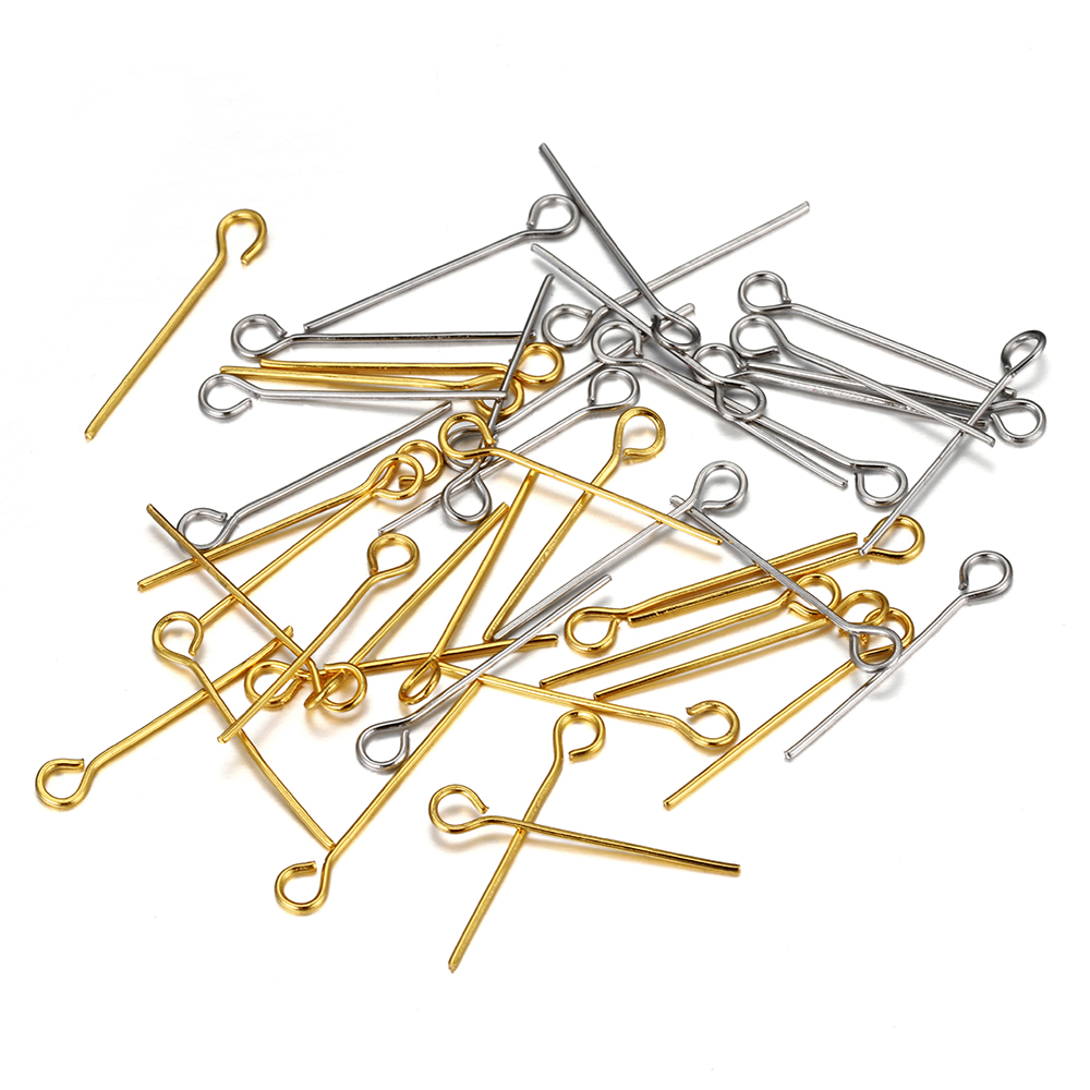100pcs สแตนเลสสตีล 15-50 มม.แบนหัว Pins GOLD Hole Headpins สําหรับประดับด้วยลูกปัดสร้อยข้อมือต่างหูสร้อยคอ DIY เครื่องประดับทํา