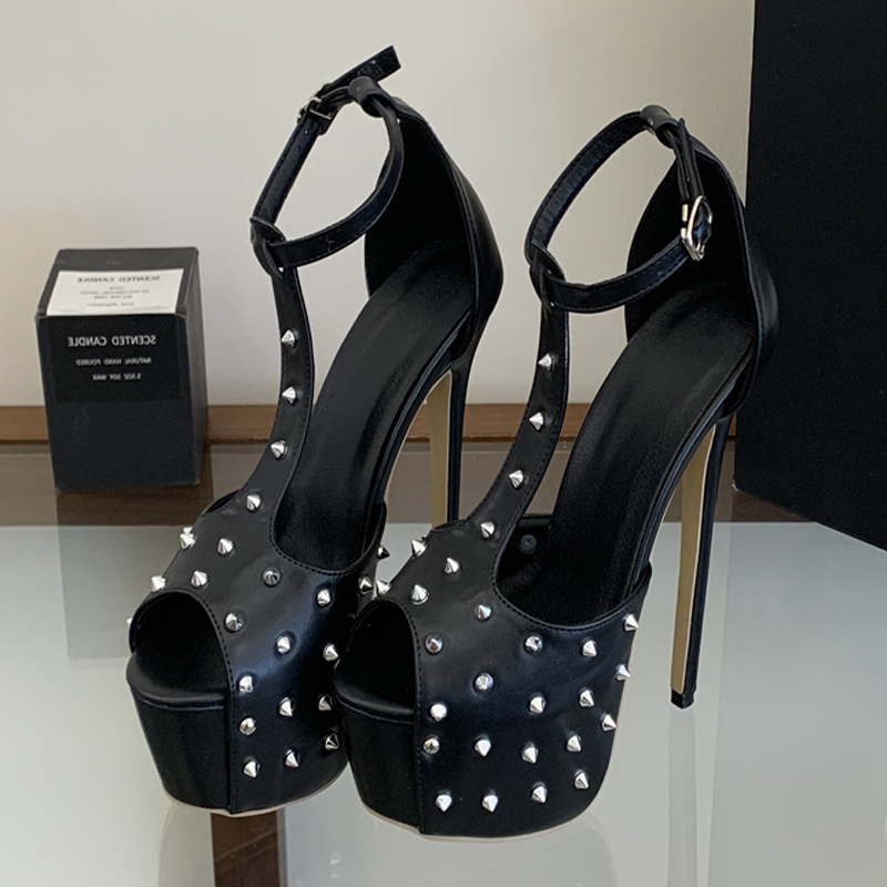 Eilyken Fashion Design Rivet Buckle Strap Sandals Women Platform Pumps Elegant Stiletto High Heels Party Prom Shoes