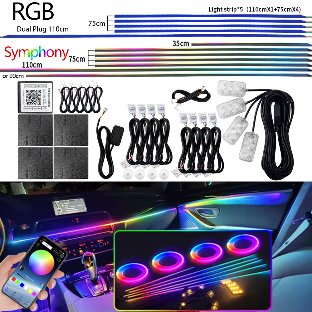 Striscia acrilica ambientale universale per auto Dual Zone Symphony 213 Kit colori App RGB Decorazione con un solo zona Atmosfera Interno Rivestimento nascosto