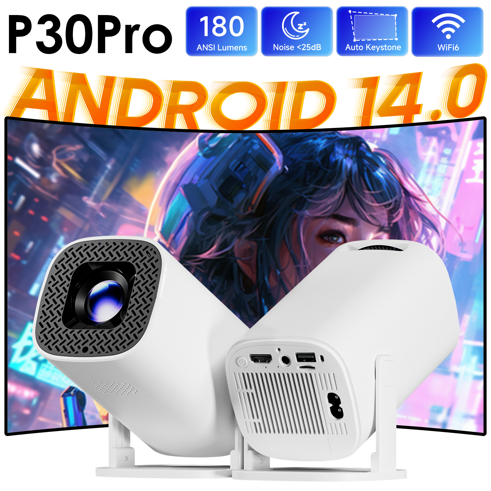 P30PRO Android 14 Smart Mini-projector WiFi6 BT 5.0 Ondersteunt 4K 1280 * 720P Ondersteunt schermspiegeling Home Theater-projector