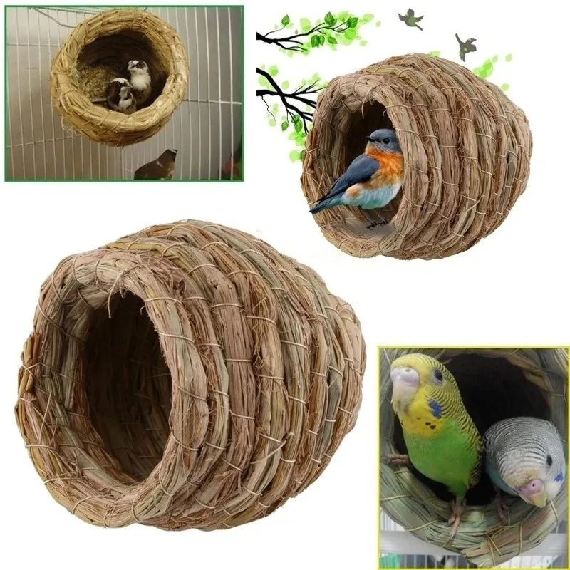 Casetta per uccelli colibrì sospesa Nido per uccelli in paglia Nido da giardino Casa tessuta Capanna Casetta per uccelli in paglia intrecciata a mano