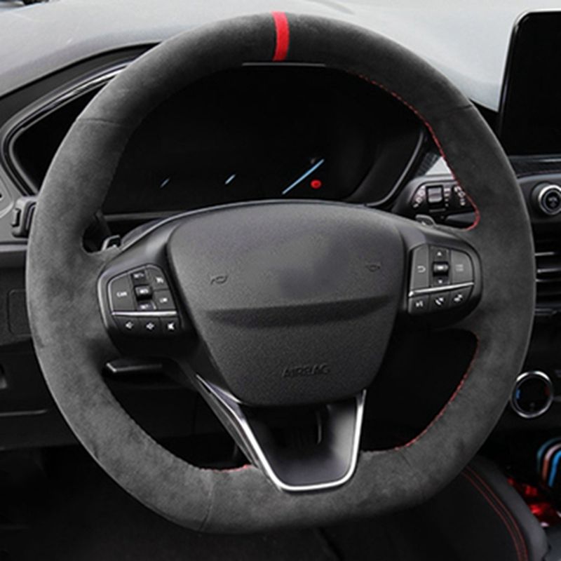 Echt Lederen Suède Vlecht Op Maat Gemaakte Auto Stuurhoes Voor Ford Focus St-Line 2019-2020 Fiesta St St-Line 2018-2019