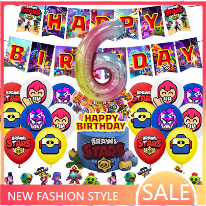 6 Jahre Cartoon-Geburtstagsparty-Dekorationen, Schlüsselanhänger, Zubehör, Luftballons, Anime-Figuren, Einweggeschirr-Sets für Kinder, Geschenktasse