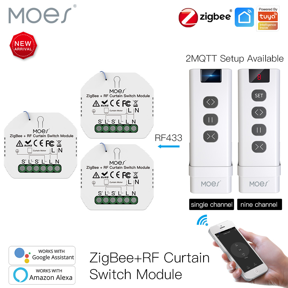 MOES ZigBee Smart RF433 Moduł przełącznika kurtyny do zmotoryzowanych rolet z silnikiem 2MQTT Smart Life APP Alexa Google Home