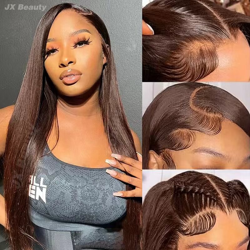 34 inch Straight Chocolate Brown 13x6 Lace Frontal Wig Human Hair Wigs #4 Colored Human Hair 13x4 Lace Frontal Wig Pre plucked
