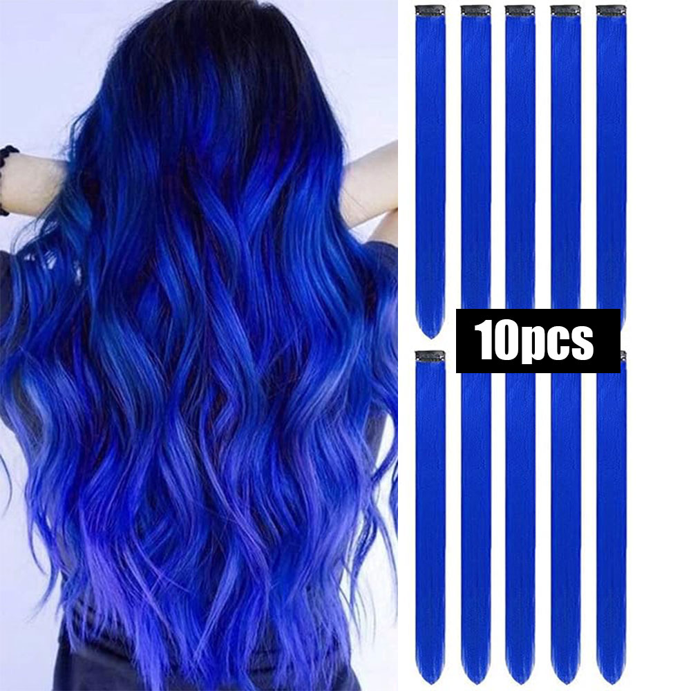 10 Uds. Extensiones de cabello de colores, postizo liso, multicolores, reflejos de fiesta, Clip sintético para mujeres y niñas, regalo de Cosplay