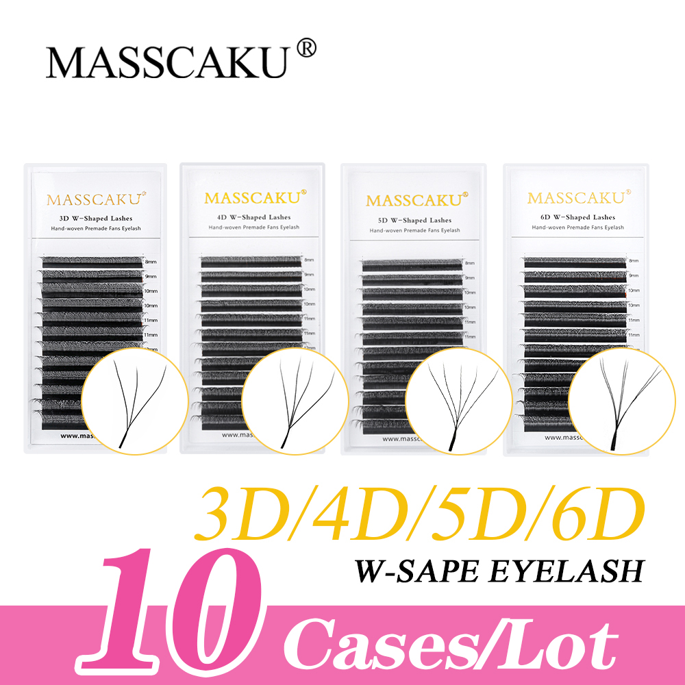 MASSCAKU 10Case Automatische Bloei W Vorm Bloom 6D8D Premium Wimper Extensions Super Comfortabel Licht Volledig Dichte Volume Fans