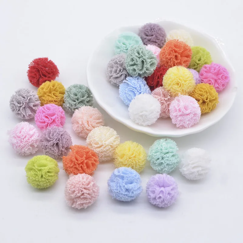 100 stks/partij 15mm Kleurrijke Elastische Mesh Chiffon Bal voor DIY Kinderen Hoofddeksels Boog Accessoires Handgemaakte Babykleertjes Hoed decor