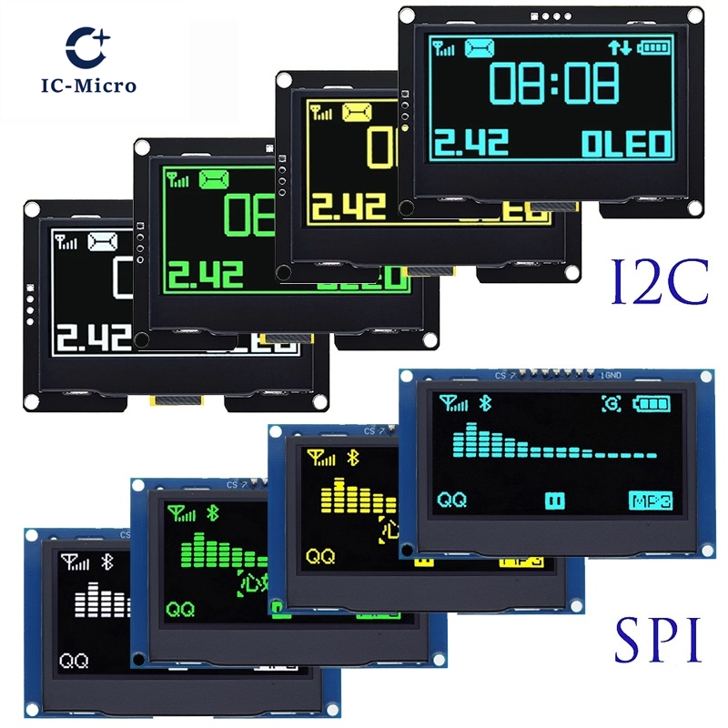 2.4" 2.42 inch 128x64 OLED LCD Display Module SSD1309 12864 7 Pin SPI/IIC I2C Serial Interface for Arduino UNO R3 C51