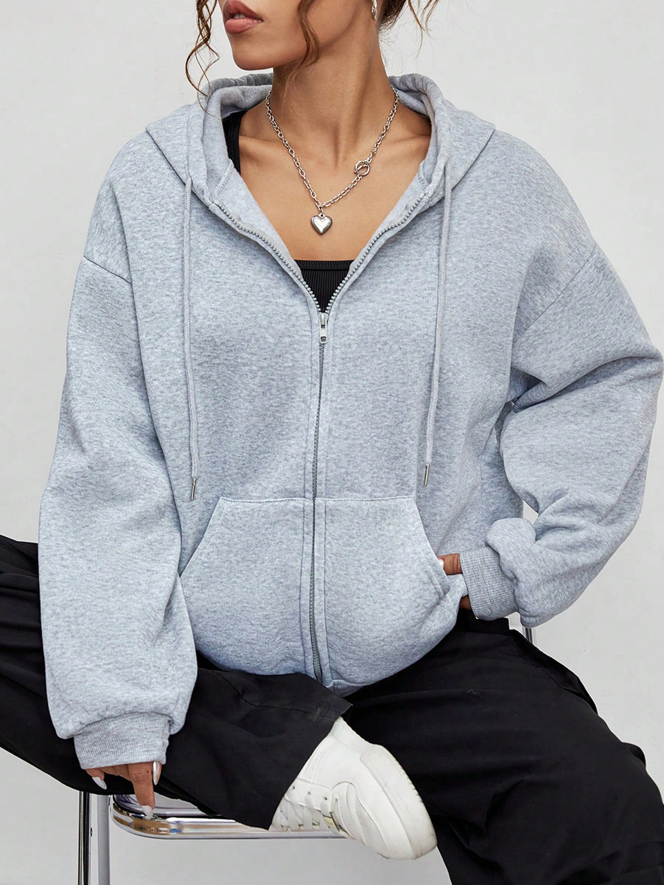 Nueva Sudadera con capucha lisa con cremallera para mujer, sudaderas con capucha de lana cálidas, Sudadera con capucha informal de otoño, ropa deportiva con bolsillo para calle, chaqueta femenina de gran tamaño que combina con todo
