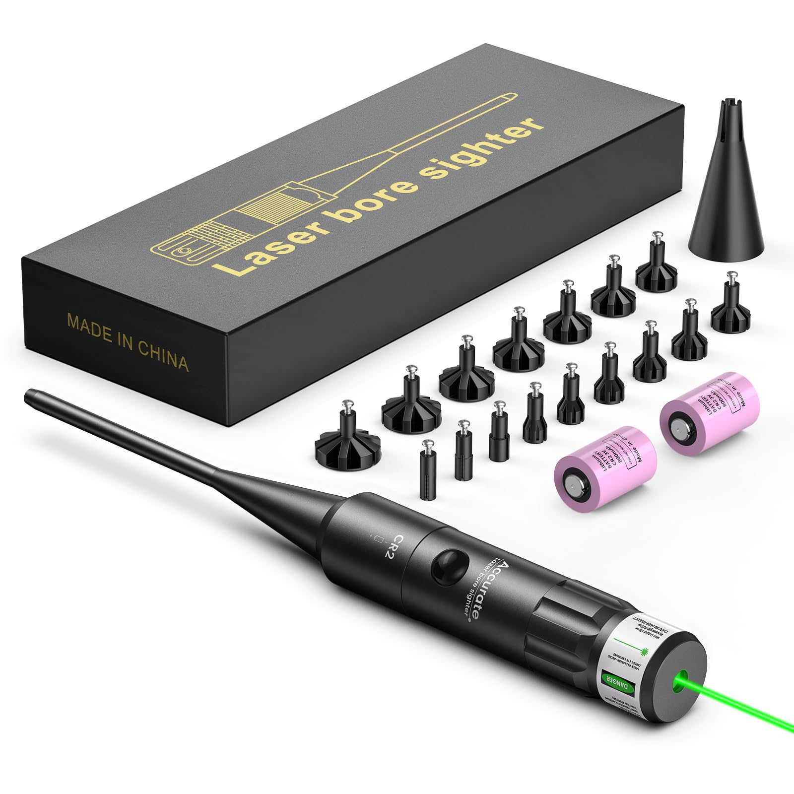 CVLIFE Bore Sight Kit Bright Green Dot BoreSighter con interruttore a pulsante grande per calibro. Da 17 a 12GA