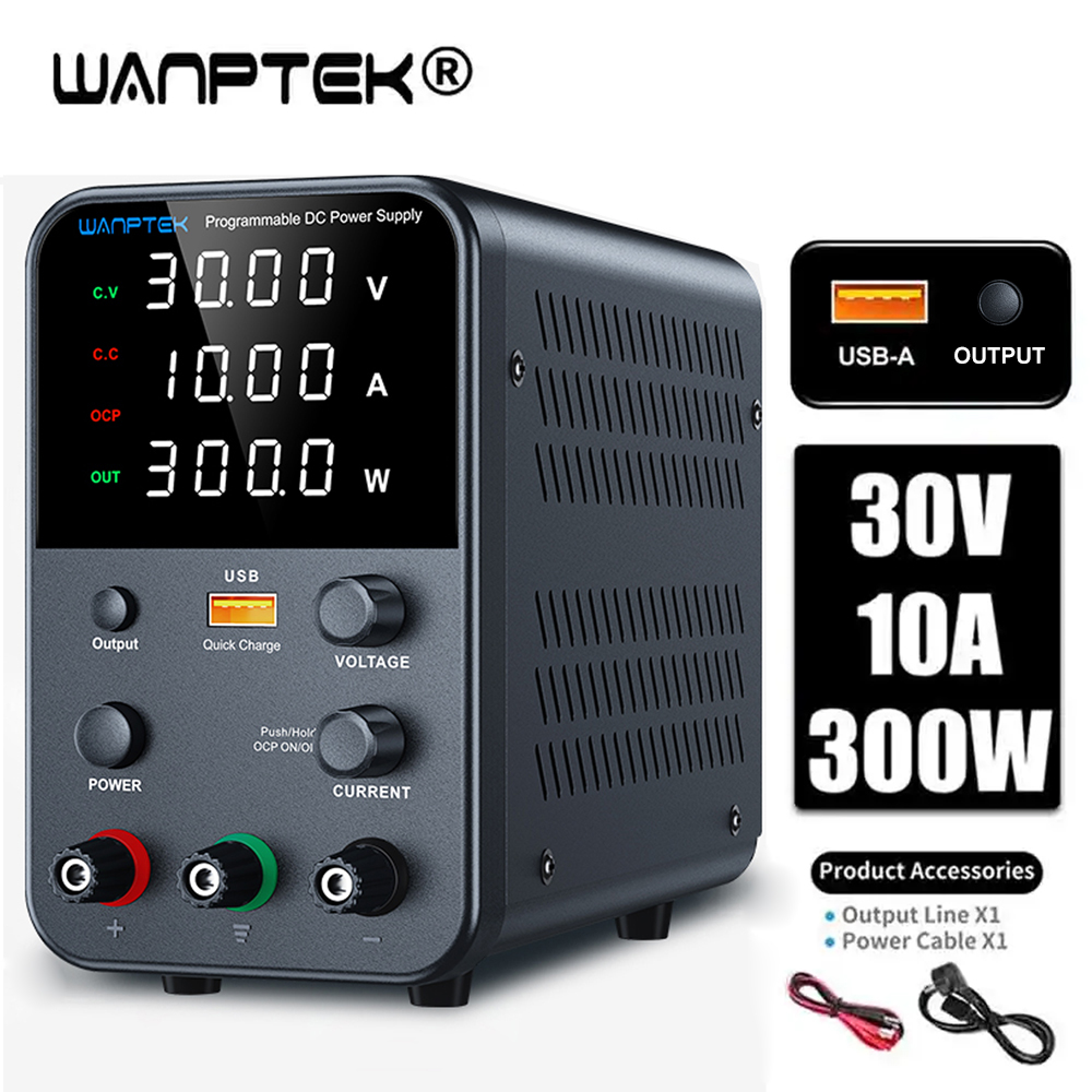 Wanptek catu daya DC dapat diatur, 30V 10A 5A bangku Lab sumber daya stabil catu daya voltase 120V 60V5A