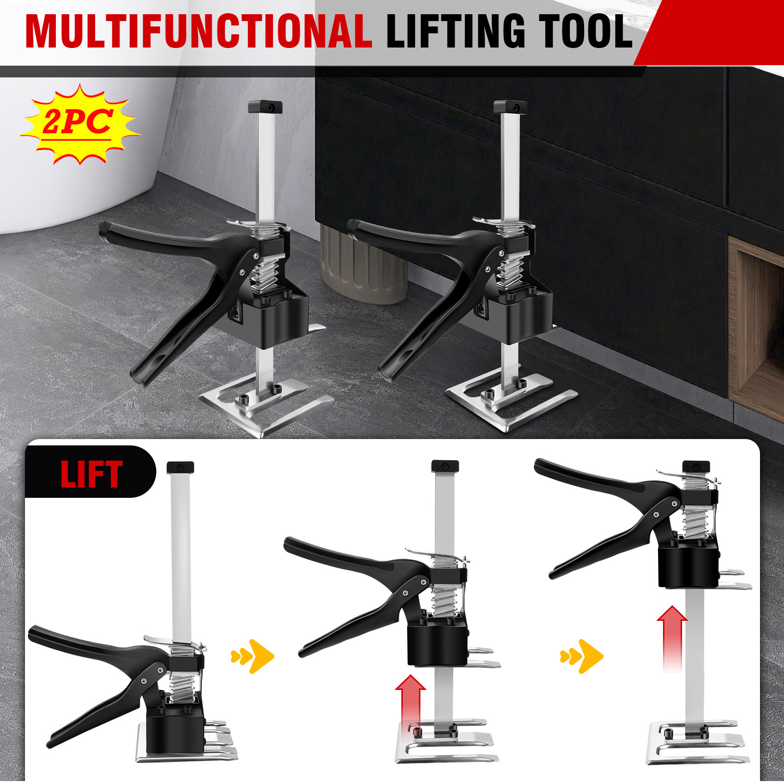 Dayplus 2 Packs Arbeidsbesparende Arm Jack, Handlifting Tool Jack Met 0-17Cm Verstelbare Hoogte Arm Handgereedschap, 170Kg/375lb Lifter Jack