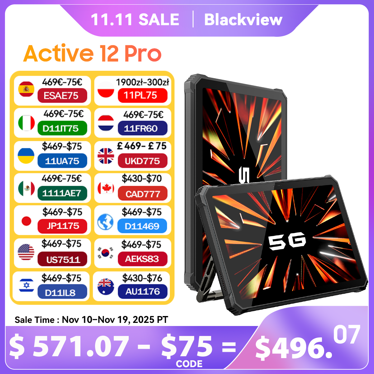 World Premiere Blackview Active 12 Pro Rugged Projector Tablet 11'' Pad Android 15 16GB 1TB 30000mAh Dimensity 7300 Tablet Phone