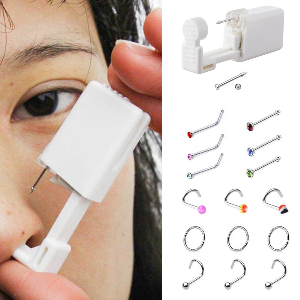 Outil de perçage du nez, bijoux de corps, pistolet de perçage du nez stérile jetable, Kit de perçage avec goujons CZ, anneau de nez en acier chirurgical, 20G