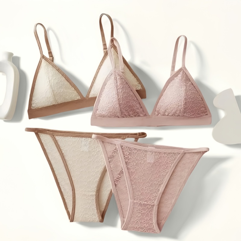 Women French Lace Bra and Panties Set Non-wire Bralette Bra Low-Rise Briefs Sexy Lingerie Female Lace Underwear Set