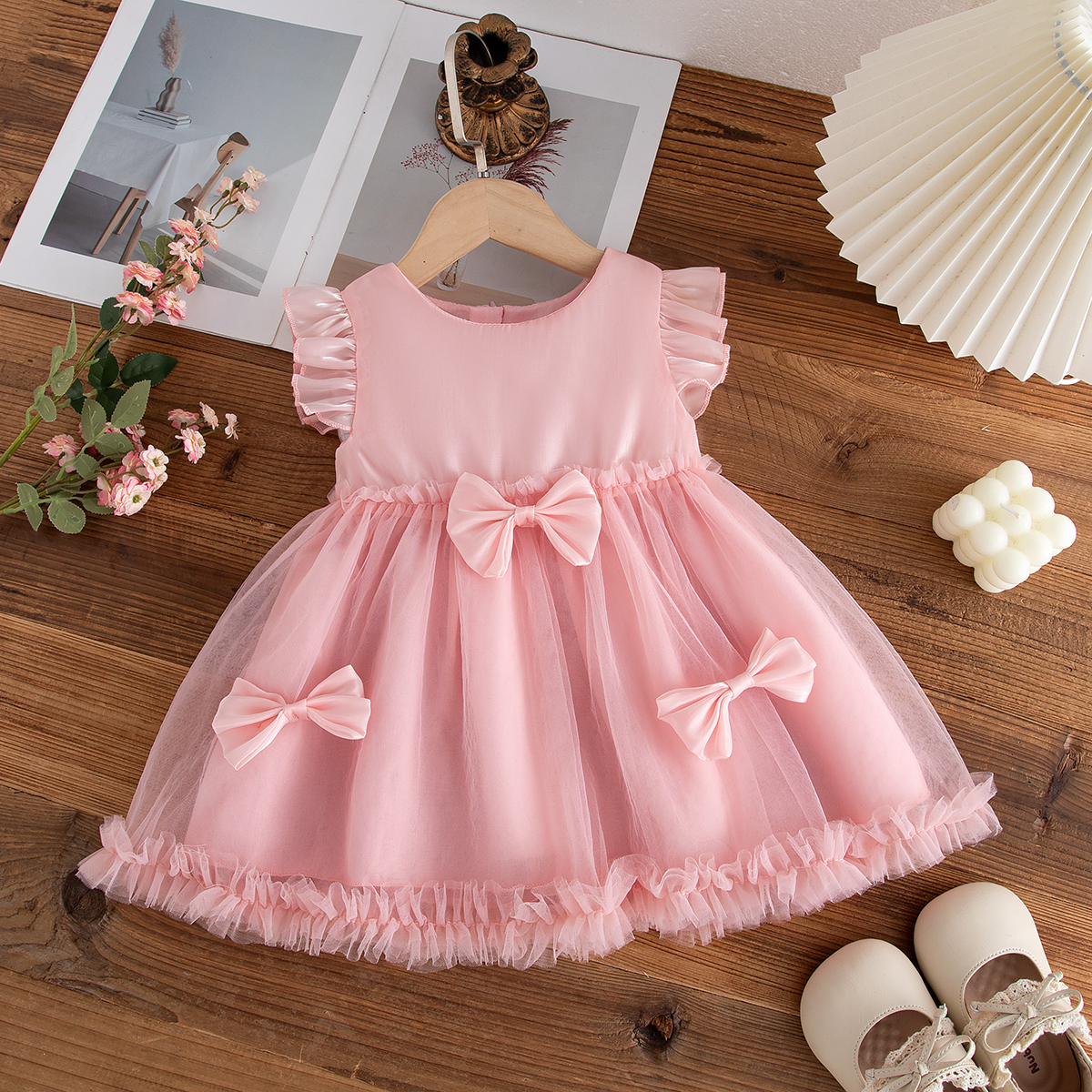Zomerjurk van chiffon met strik voor babymeisjes, kinderkleding in prinsessenstijl (9 maanden - 4 jaar oud)