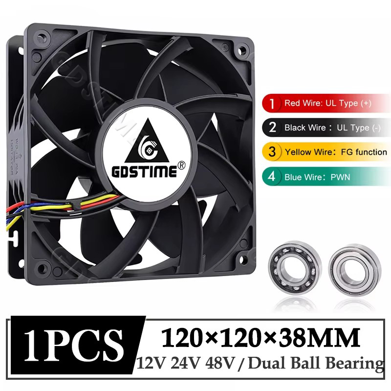 1Pcs Gdstime Dc 12V 24V 48V 12038 120Mm X 38Mm 5300Rpm Hoge Luchtstroom koeler Fan 120X38M 12Cm 4pin Pwm Fg Dc Borstelloze Koelventilator