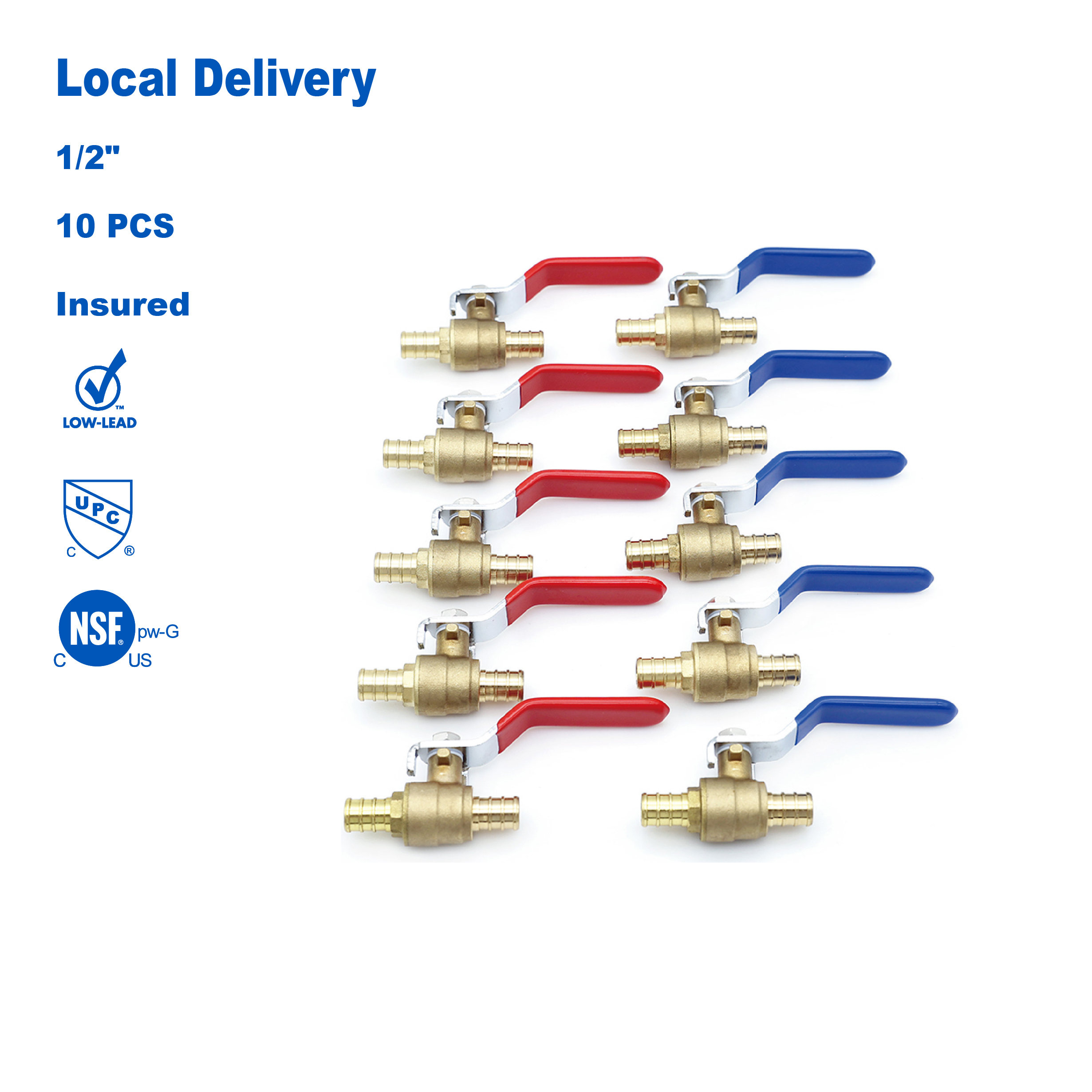 KING SMART 1/2" PEX b/Crimp/F1807 PEX Full Port Ball Valve; CUPC NSF Lead Free Certified; for Hot and Cold Water; 10Pcs; 80410