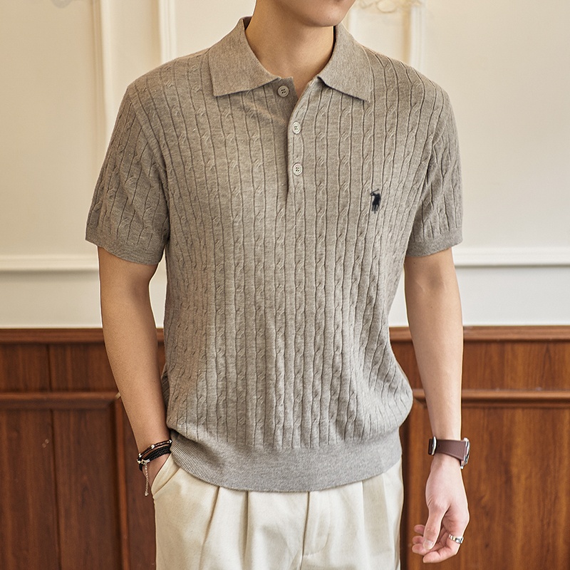 Camiseta de malha de luxo de alta qualidade para homens com gola tendência de verão designer bordado de pônei casual manga curta estilo golfe