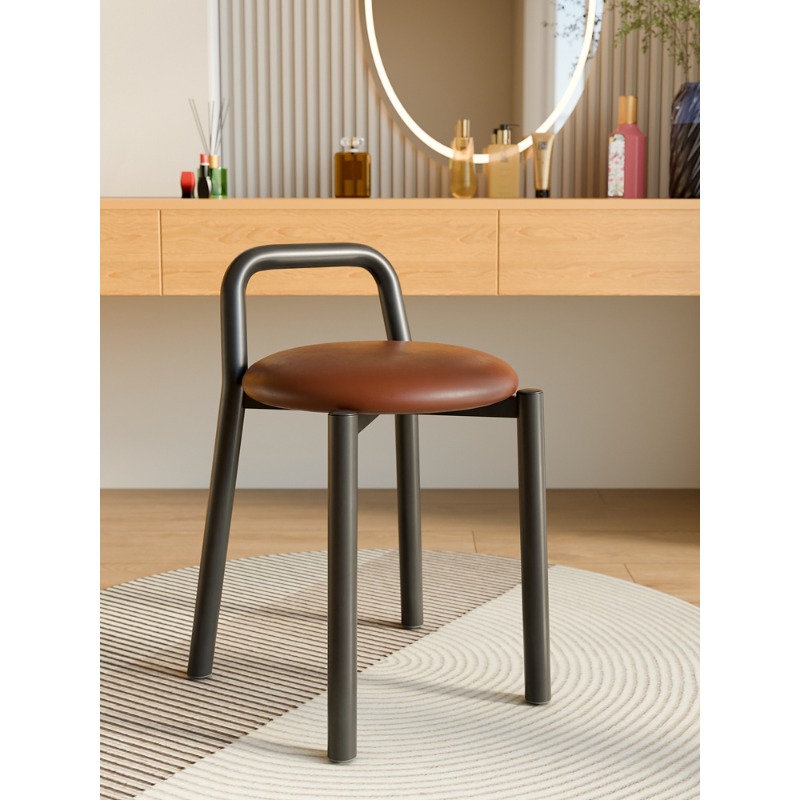 Leather Upholstered Round Stool Modern Dining Chair  Makeup Stool Creative Compact Footrest for Home Decor