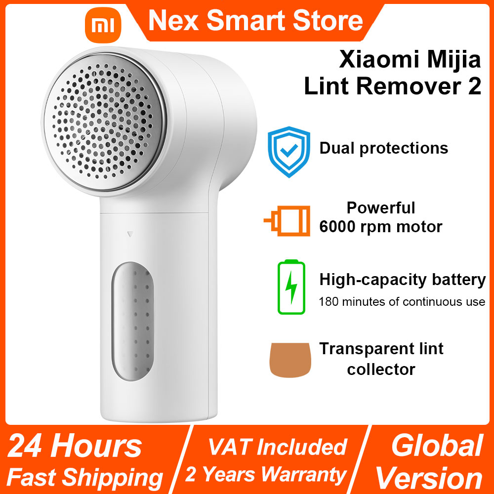 Nowa golarka do ubrań Xiaomi Mijia Lint Remover 2, przenośny trymer z 6-ostrzowym stalowym nożem, 180 minut pracy na baterii, akumulatorowe urządzenie do usuwania kłaczków z przezroczystym pojemnikiem na kłaczki, mocny silnik.