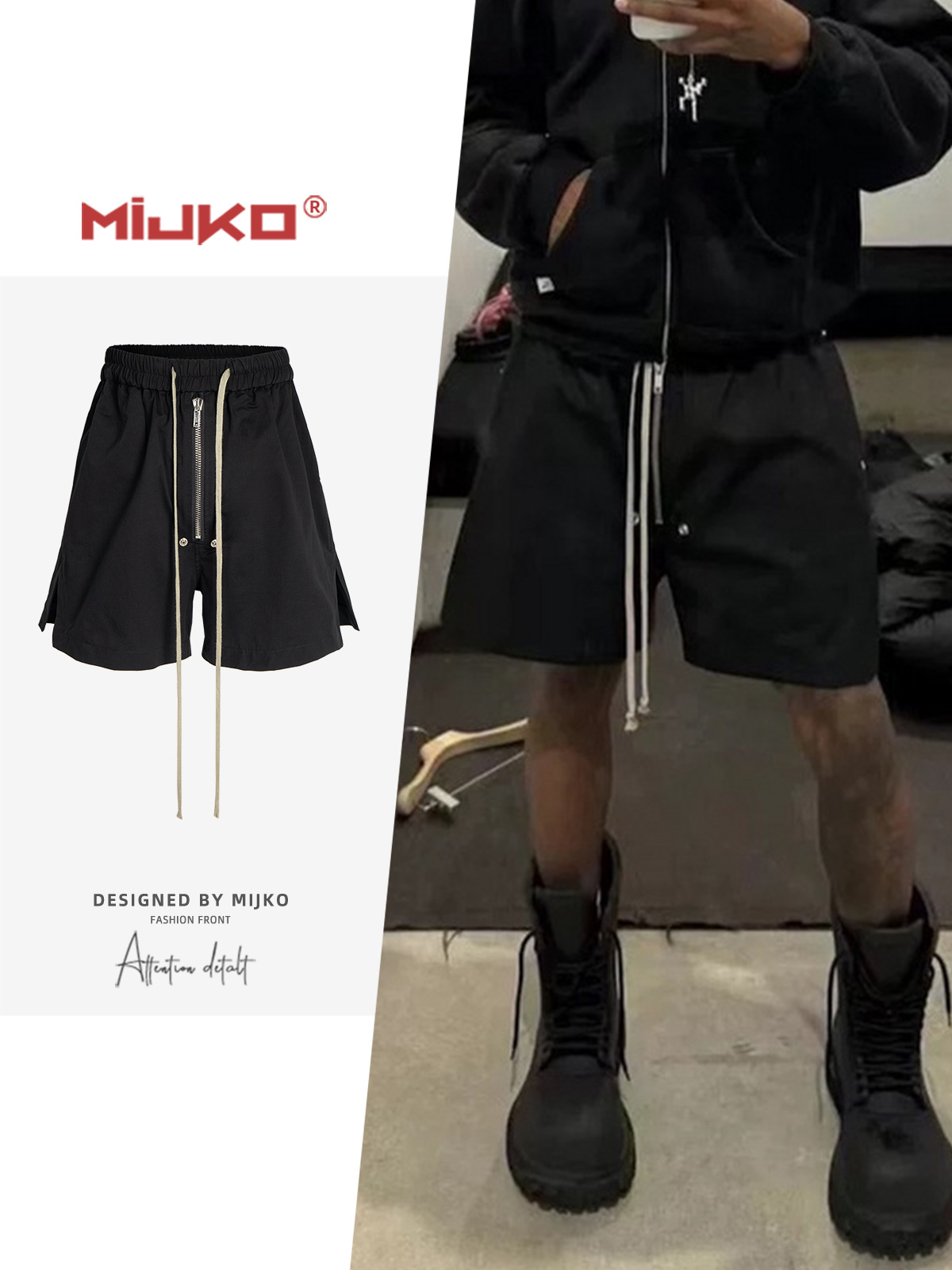 MIJKO Pantalones cortos de boxeo con abertura lateral para hombre, pantalones negros de longitud de cinco cuartos con cordón elástico en la cintura 8488