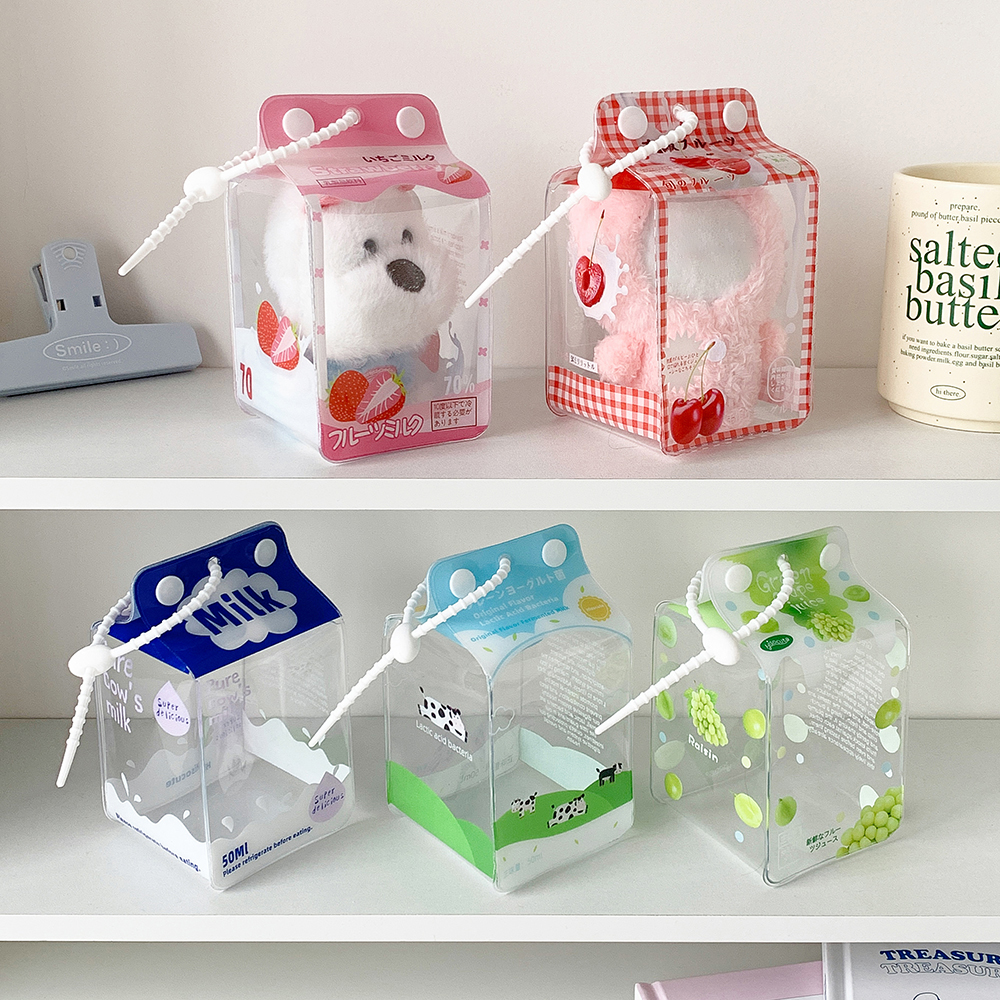 Bolsa Transparente para Muñecas con Diseño de Caja de Leche, Estilo Coreano, para Exhibición, Almacenamiento y Decoración, Regalos para Niñas