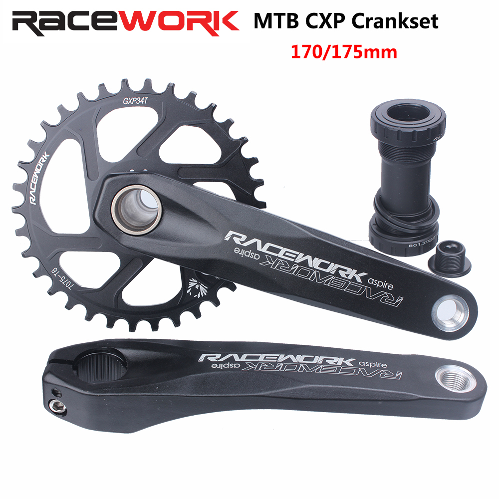 RACEWORK Crankset sepeda MTB, sproket engkol pit gunung 170/175mm sempit lebar 32/34/36/38T 11/12S untuk GXP