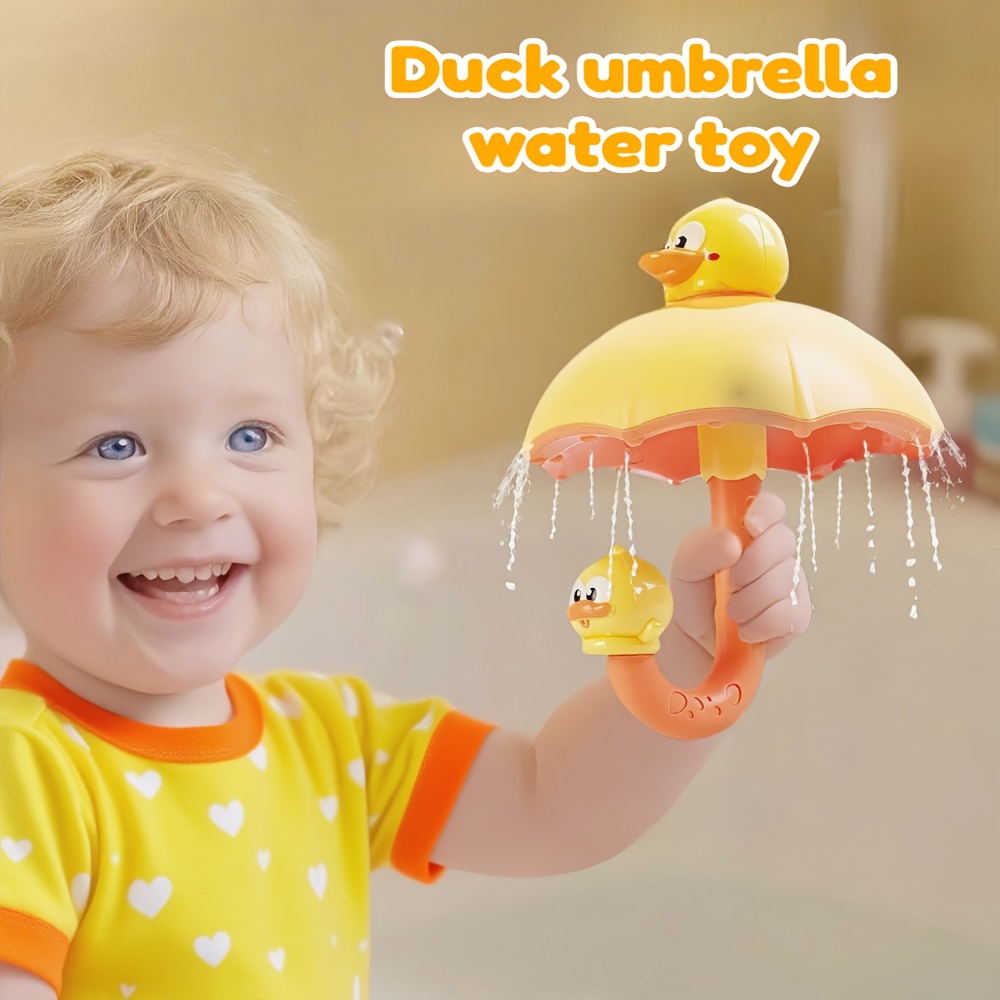 Juguete de baño de patito con paraguas: flujo de agua interactivo, compañero de bañera suave para bebés, juego sensorial y diversión en la bañera
