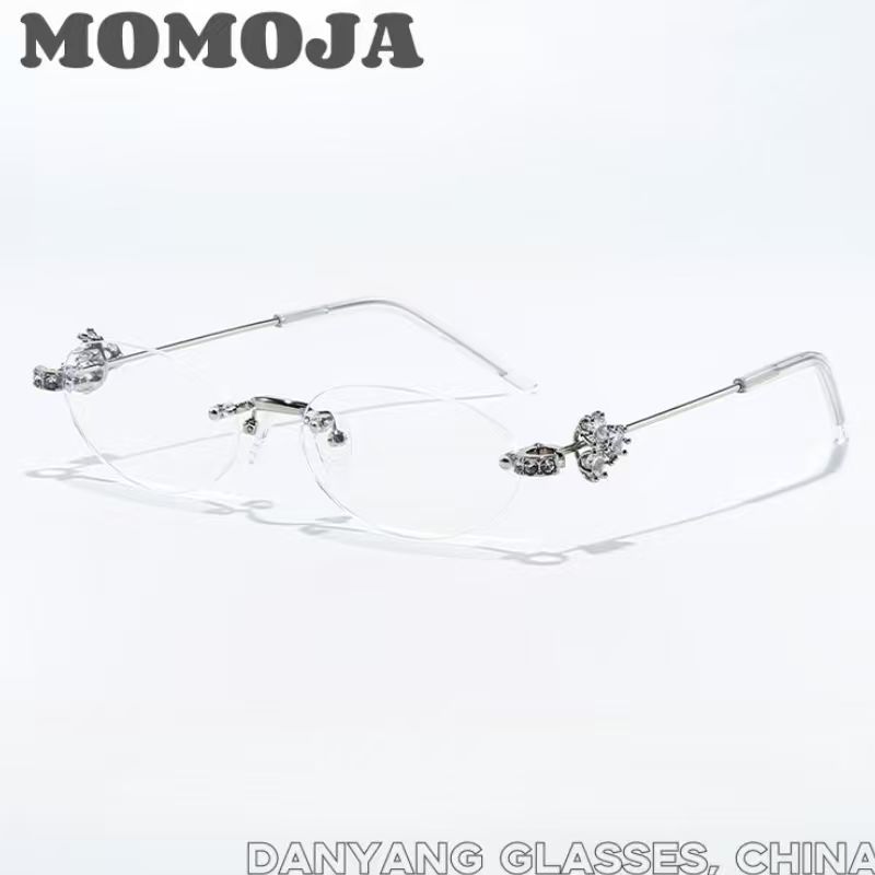 Женские роскошные маленькие овальные оправы для очков MOMOJA, безрамные оправы для очков, ультралегкие, высококачественные, из сплава, для коррекции зрения, 0803