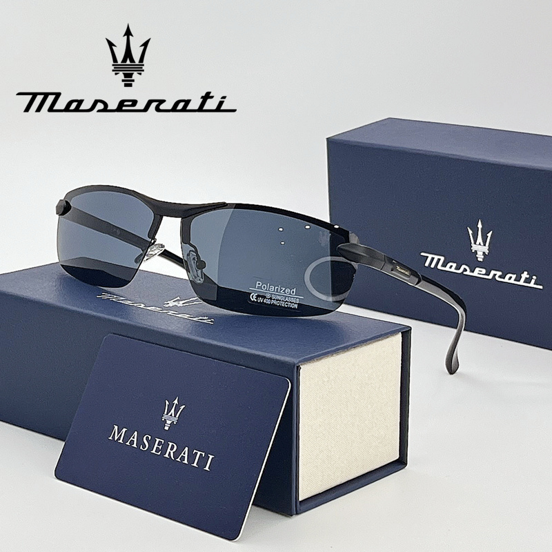 MASERATI Occhiali da sole polarizzati UV400 Occhiali da guida per ciclismo leggeri senza cornice per uomo Donna Sport all'aria aperta Uso quotidiano 20348