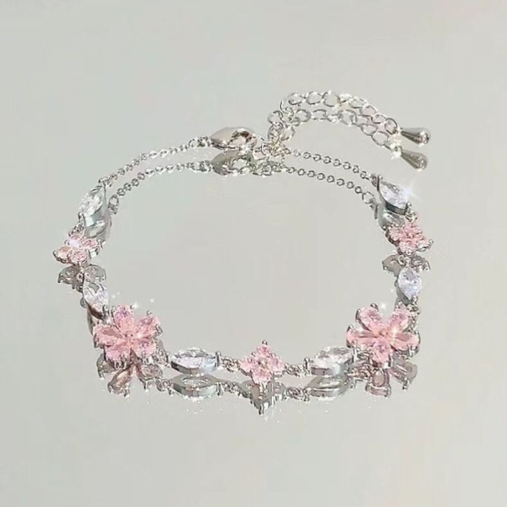 Gelang Cherry Irregular Sederhana dengan Zirkonia Kubik, Gelang Zirkonia Kubik Bunga, Gelang Berwarna dengan Pelapisan Elektroplating yang Orisinal