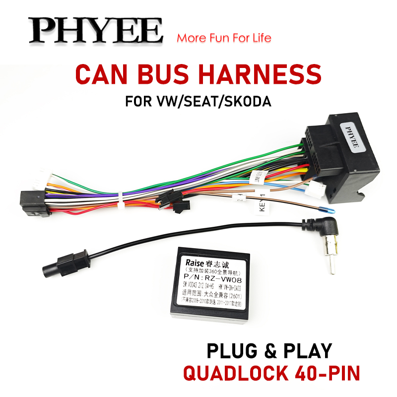 Adaptador de Cableado Quadlock, Decodificador CAN Bus, SWC, Plug & Play, Cable de Radio Android de 16 Pines, para VW PQ35 Golf Jetta Polo Caddy
