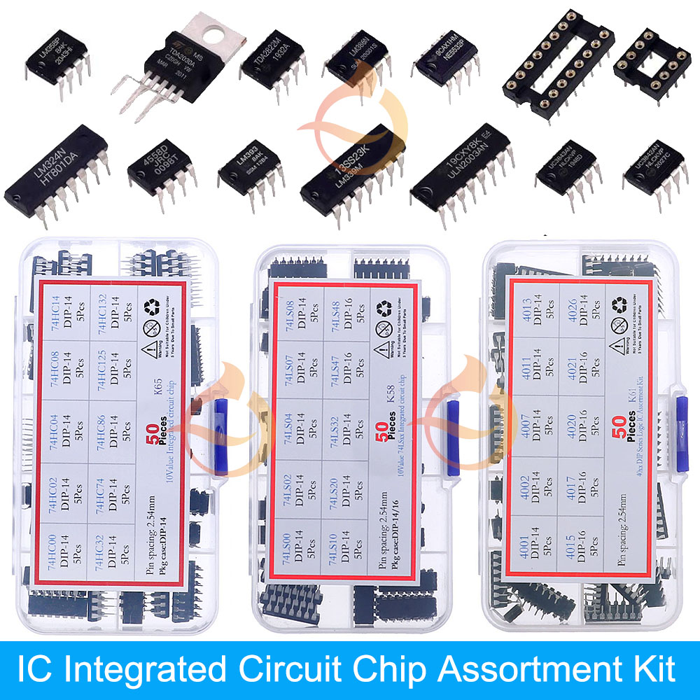 Kit surtido de chips de circuito integrado IC DIP SMD series 74HCXX 74LSXX CD4000, juego de enchufes comunes CMOS Logic IC, paquete de mezcla DIY