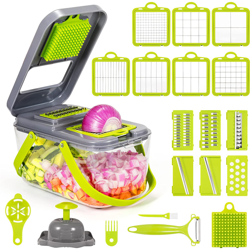 LMETJMA New 22 in 1 Vegetable Chopper Dicer Onion Chopper with 13 Blades and Container Veggie Mandoline for Potato Tomato KC0458