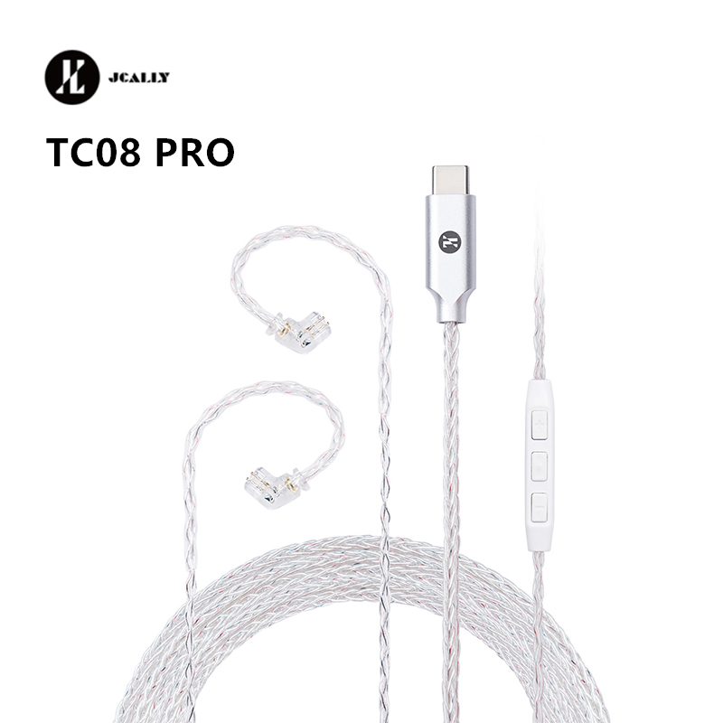 JCALLY Black TC08 PRO Posrebrzany kabel do aktualizacji słuchawek TYPE-C z mikrofonem MMCX 2Pin 0.75/0.78 QDC do KZ CCA KBEAR TRN 7HZ TFZ