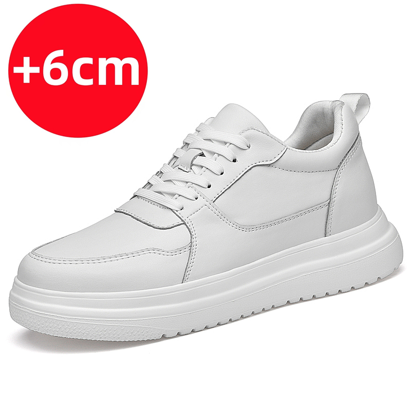 Zapatos elevadores clásicos para hombre, calzado informal de cuero blanco para exteriores, alta calidad, aumento de altura interior negro, 6/8cm