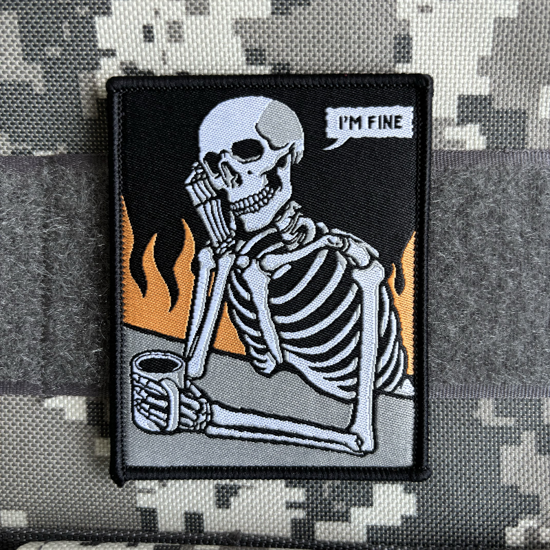 I's Fine tengkorak Morale lencana bordir Patch untuk pakaian Hook & Loop kerangka taktis Patch militer ransel Reaper stiker
