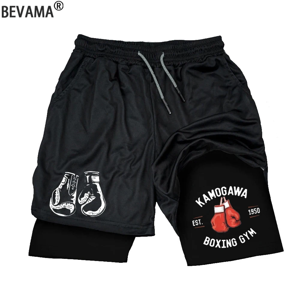 Pantalones cortos de gimnasia de compresión para hombre, pantalones deportivos estampados de boxeo, doble capa, secado rápido, baloncesto, playa, músculos, fitness